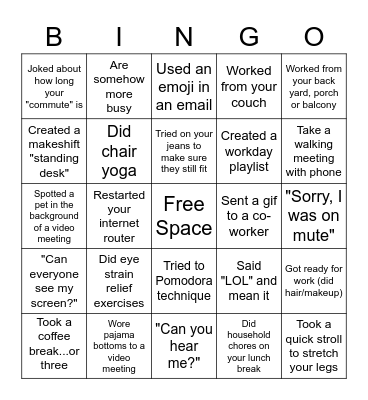 MARCUM WFH Bingo Card
