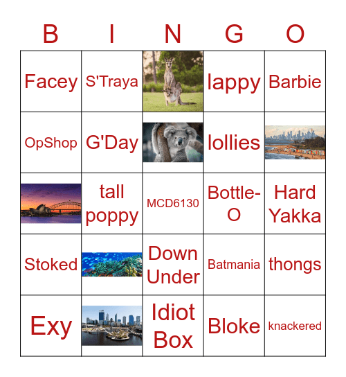 Aussie Slang Bingo Card