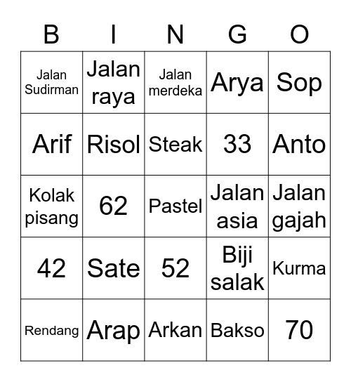 Aci Bingo Card