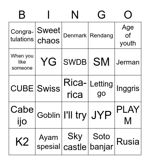 YOUNGKvers Bingo Card