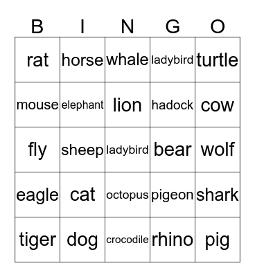 Animals Bingo Card