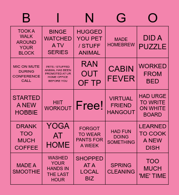 QUARANTINE BINGO Card