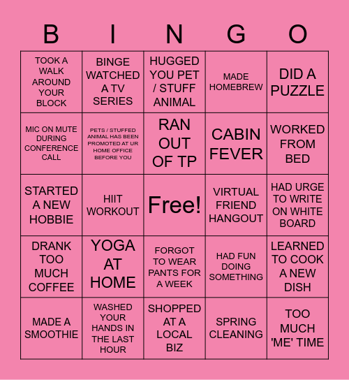 QUARANTINE BINGO Card