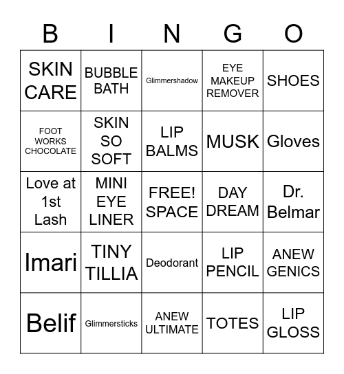 Avon Bingo Card