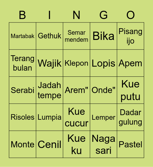 Jajanan pasar Bingo Card