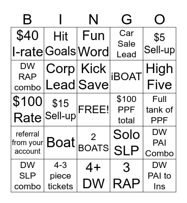 Sales BINGO Card