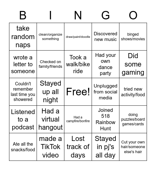 BEST Quarantine BINGO Card