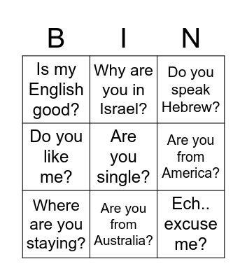 Young Brit in Israel Questions Bingo Card