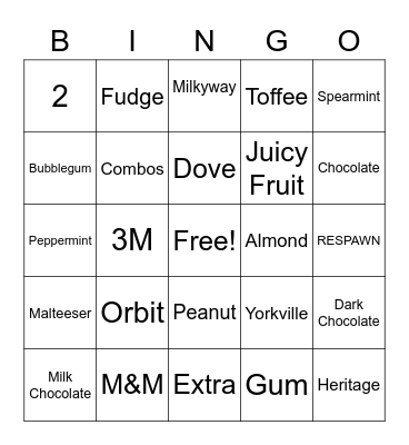 Mars Wrigley Bingo Card