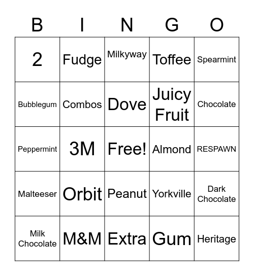 Mars Wrigley Bingo Card