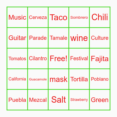 Cinco de Mayo Bingo Card