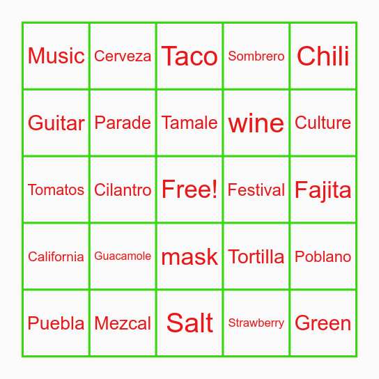 Cinco de Mayo Bingo Card
