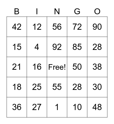 MULTIPLICATION AND DIVISION BINGO Card