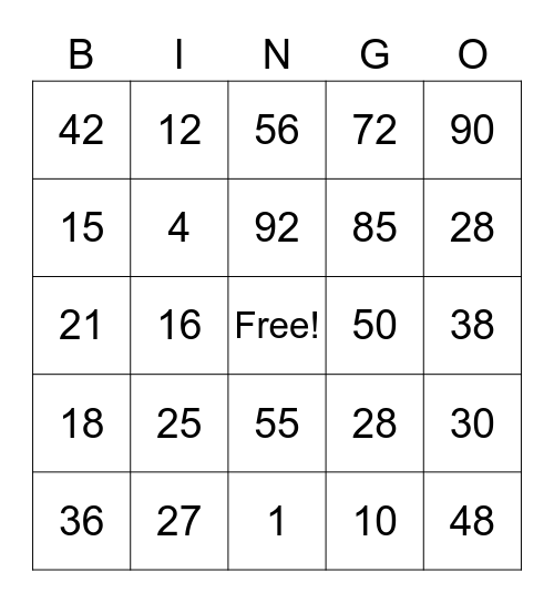 MULTIPLICATION AND DIVISION BINGO Card