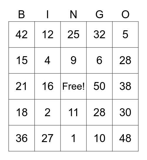 MULTIPLICATION AND DIVISION BINGO Card