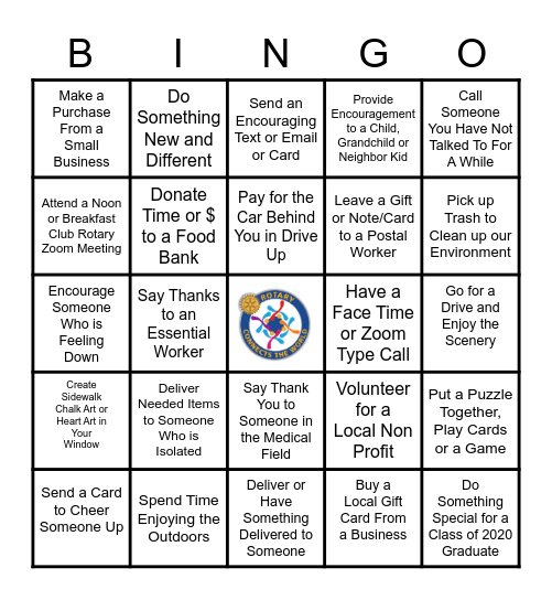 ROTARY COVID-19 BINGO CHALLENGE Bingo Card