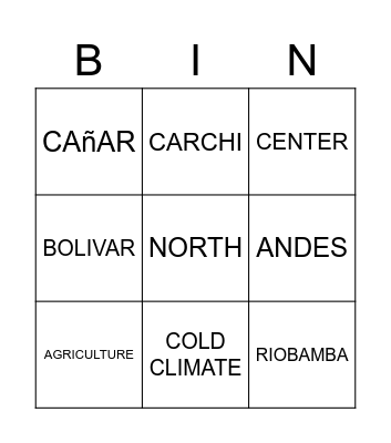 INTER - ANDEAN REGION Bingo Card