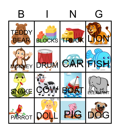 BINGO: toys + animals Bingo Card