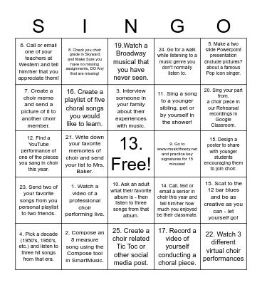 Choir Singo!!!! Bingo Card