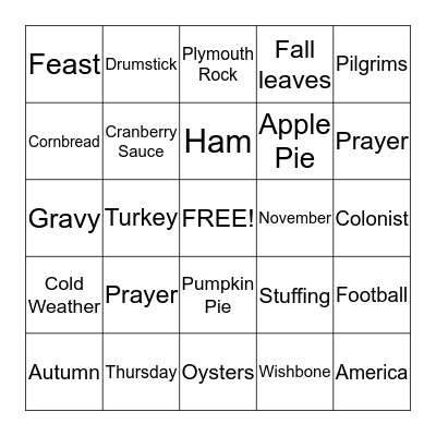 THANKSGIVING Bingo Card