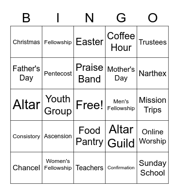 Zion UCC Bingo Card