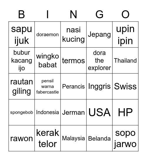 Young Bingo Card