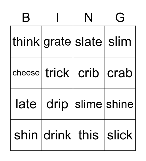 cvce review and digraphs and blends Bingo Card