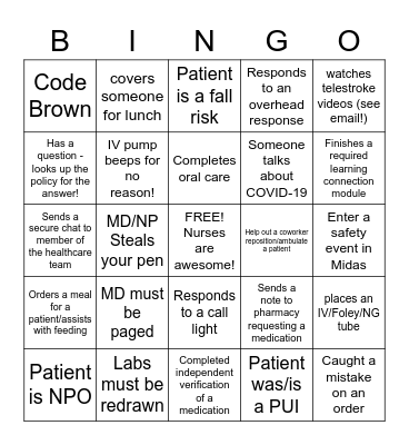 Nurse Bingo! Bingo Card