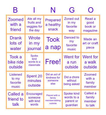 Staying Healthy BINGO! Bingo Card