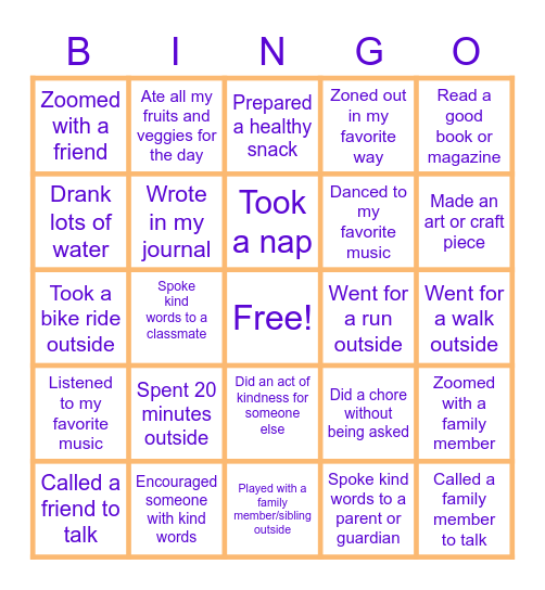 Staying Healthy BINGO! Bingo Card