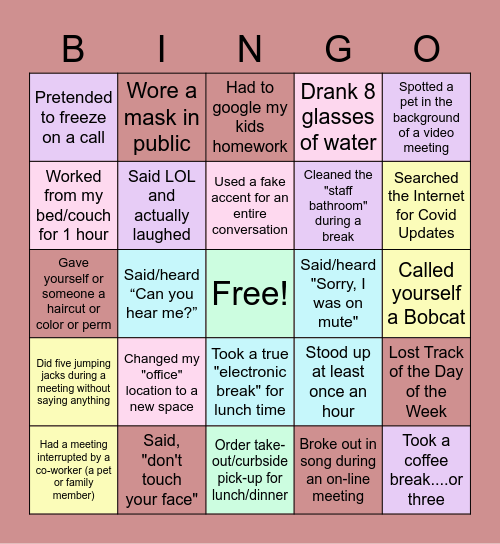 Remote Work BINGO Card