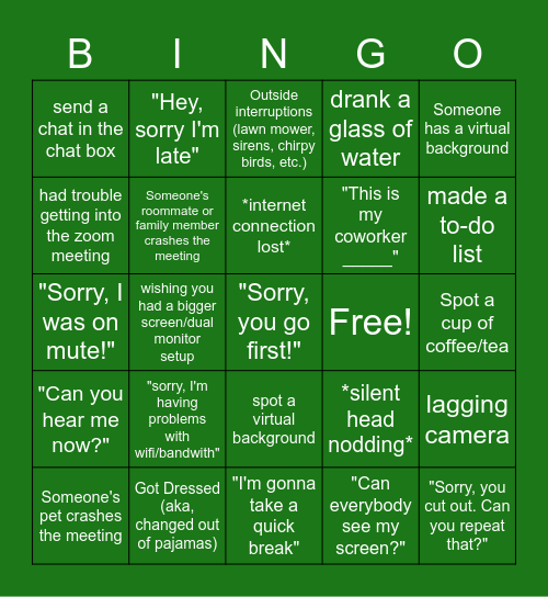 Study Break - Virtual Bingo! Bingo Card