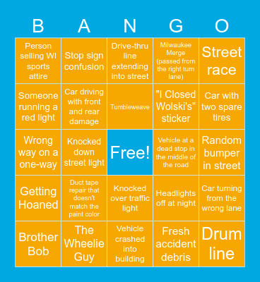 Milwaukee Driving Bango Bingo Card