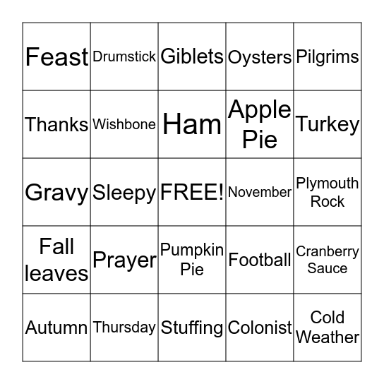 THANKSGIVING Bingo Card