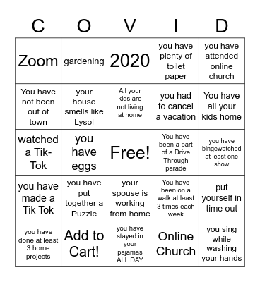 UBC Weekday COVID 19 Bingo Card