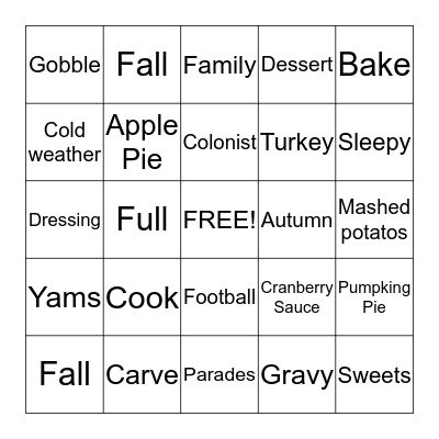 THANKSGIVING Bingo Card