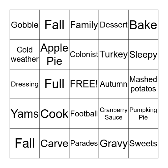 THANKSGIVING Bingo Card