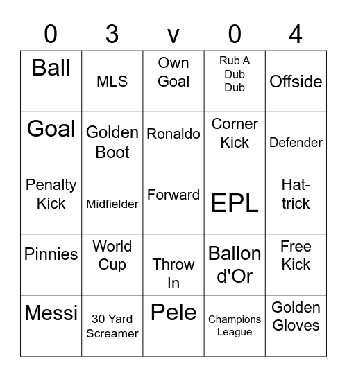 CFC Showdown BINGO Card