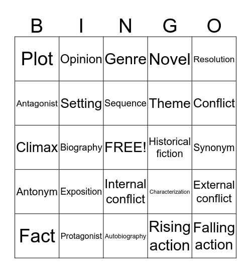 Literary terms Bingo Card