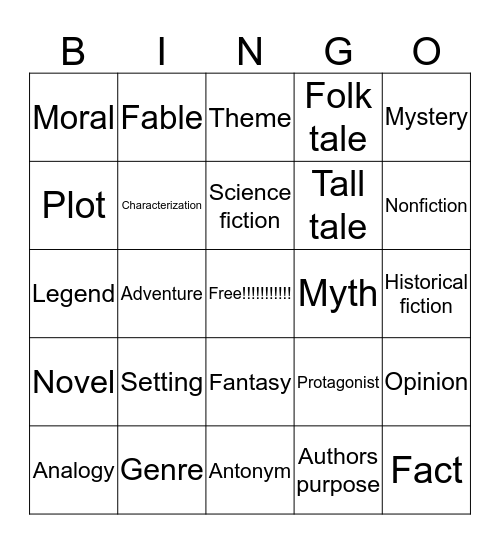 Reading bingo card Bingo Card