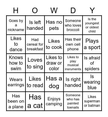 Find someone in our class who... Bingo Card