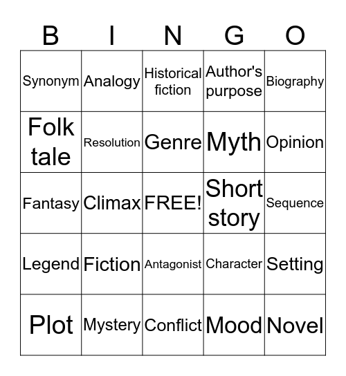 Reading Bingo Card