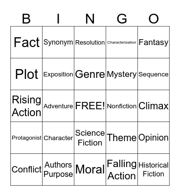 Literary Terms Bingo Card