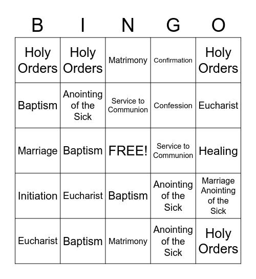 The Seven Sacraments Bingo Card