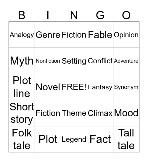 Reading Bingo Card