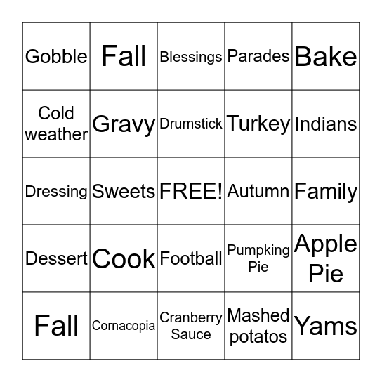 THANKSGIVING Bingo Card