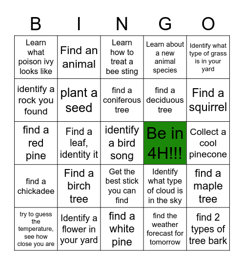 Forestry and Nature Bingo Card
