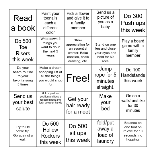 LEVEL 3/XS BINGO WEEK 6 Bingo Card