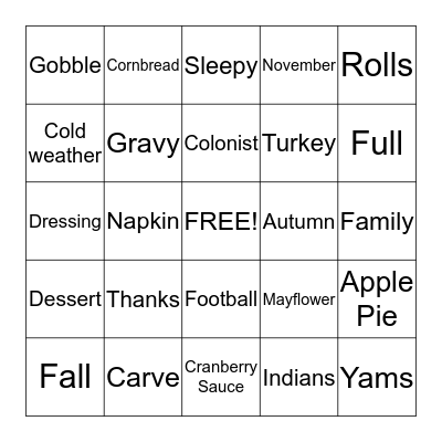 THANKSGIVING Bingo Card
