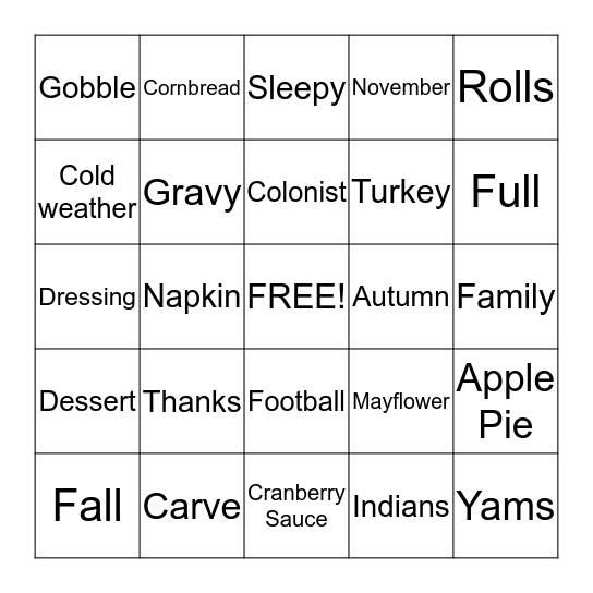 THANKSGIVING Bingo Card